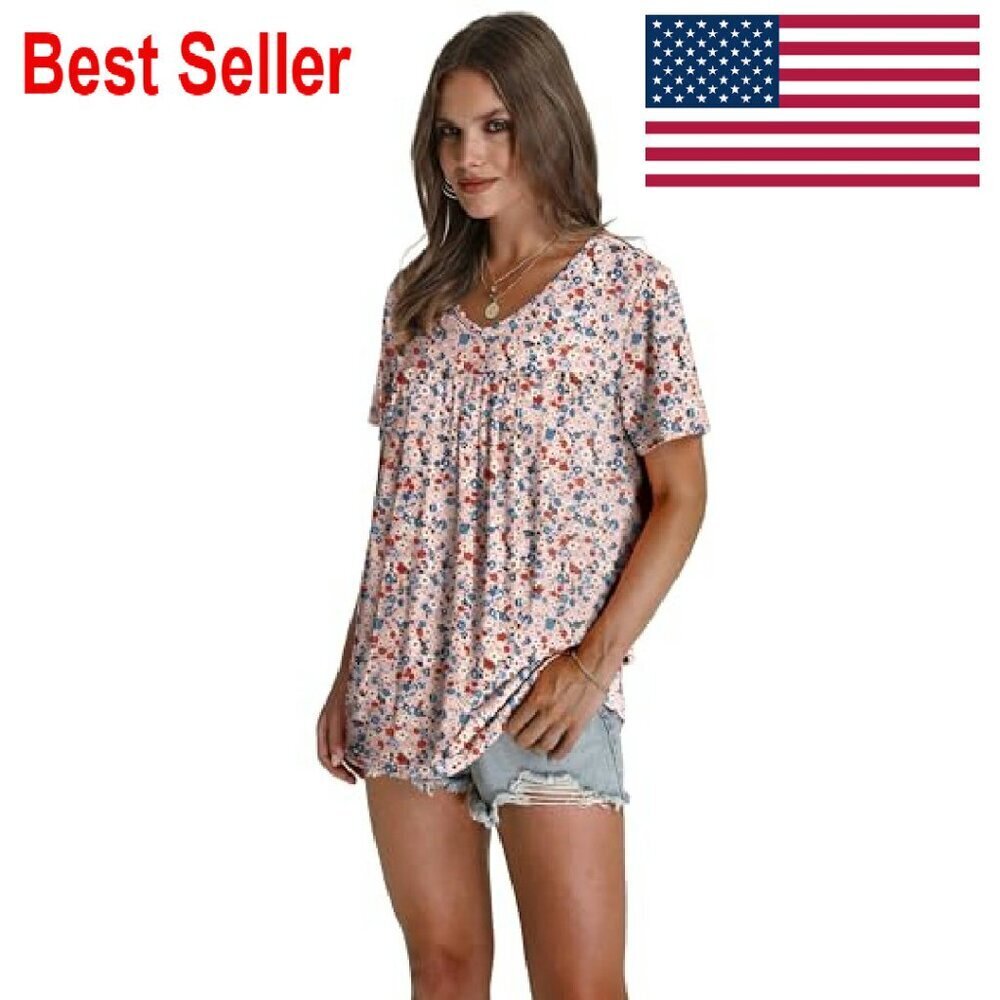 V-Neck Pleated Blouse Elegant Casual Summer Tops Lightweight Flowy Chic - Picture 4 of 8